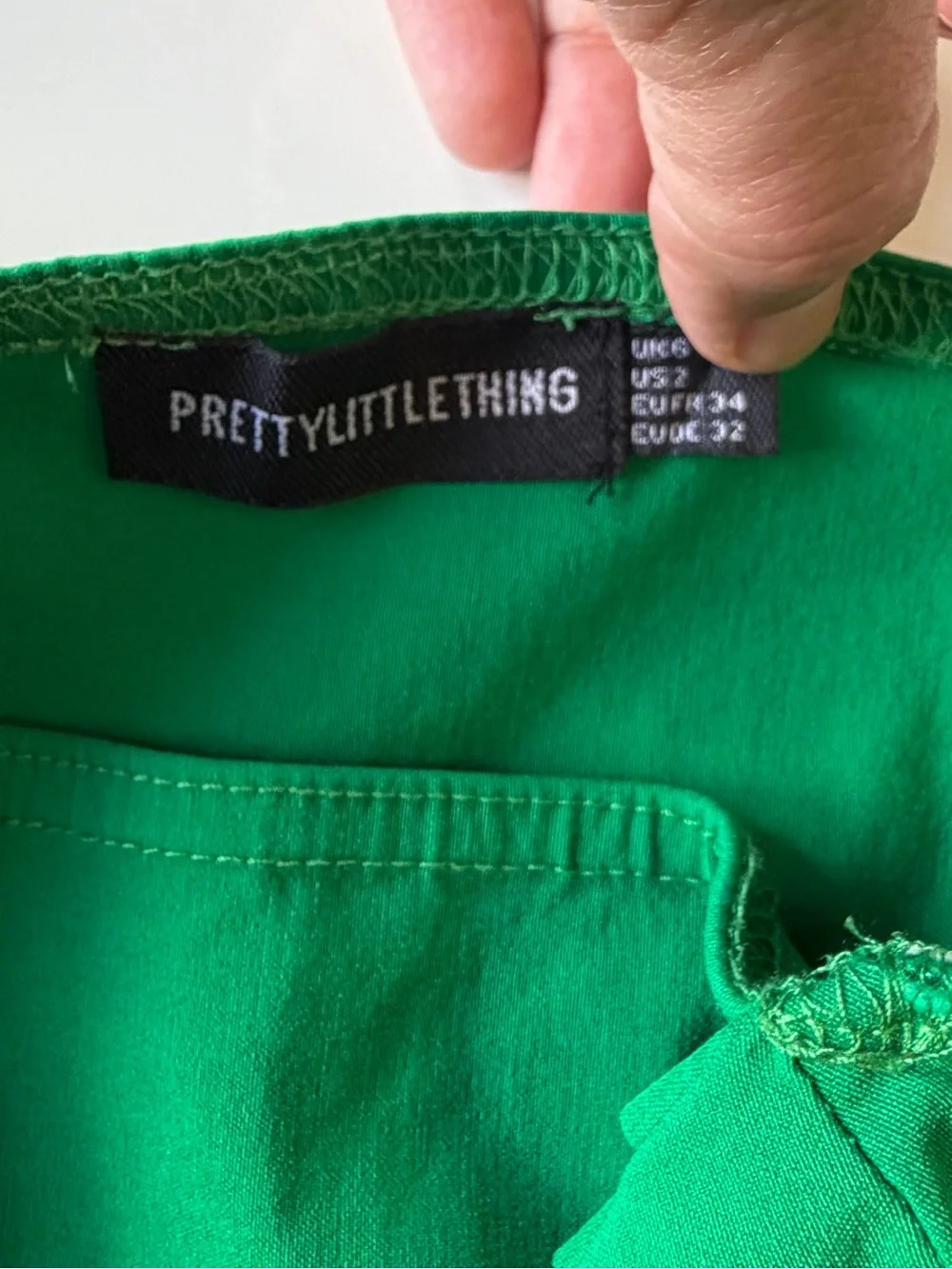 PrettyLittleThing Green Ruched Cut-Out Mini Dress Like New - US 2